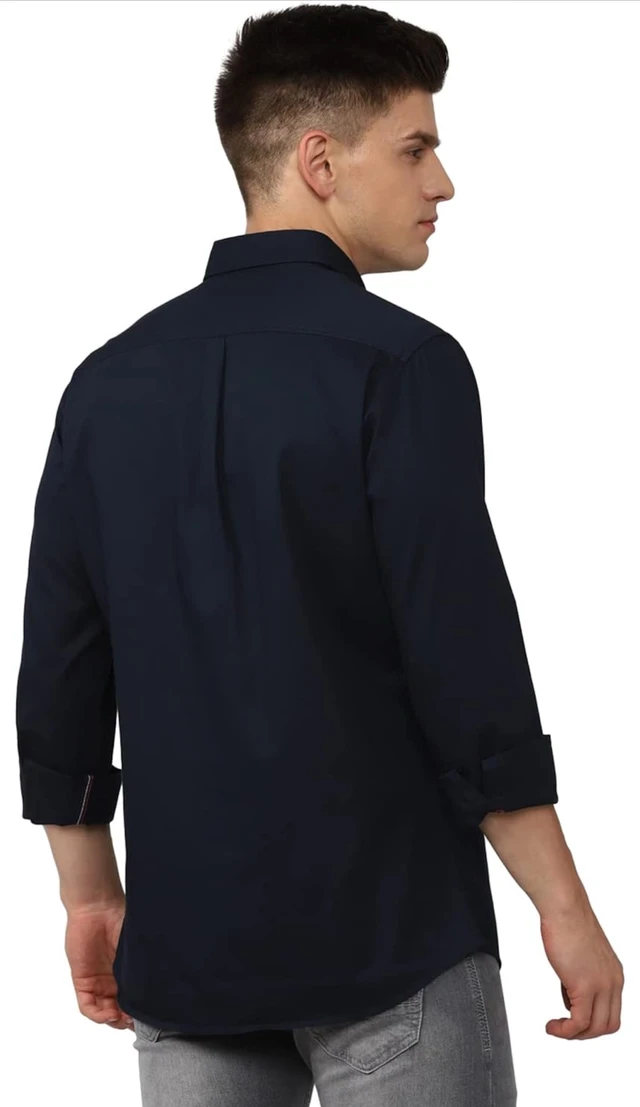 Van Heusen Solid Casual Shirt for Men| Premium Cotton| Full Sleeves| Regular Fit |Breathable Fabric | - S, Navy
