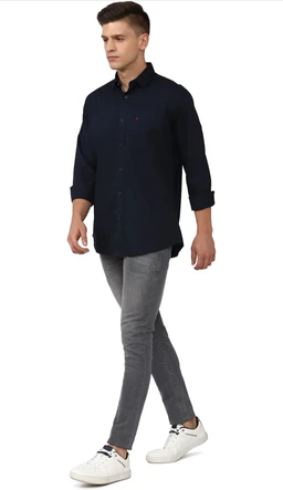 Van Heusen Solid Casual Shirt for Men| Premium Cotton| Full Sleeves| Regular Fit |Breathable Fabric | - S, Navy