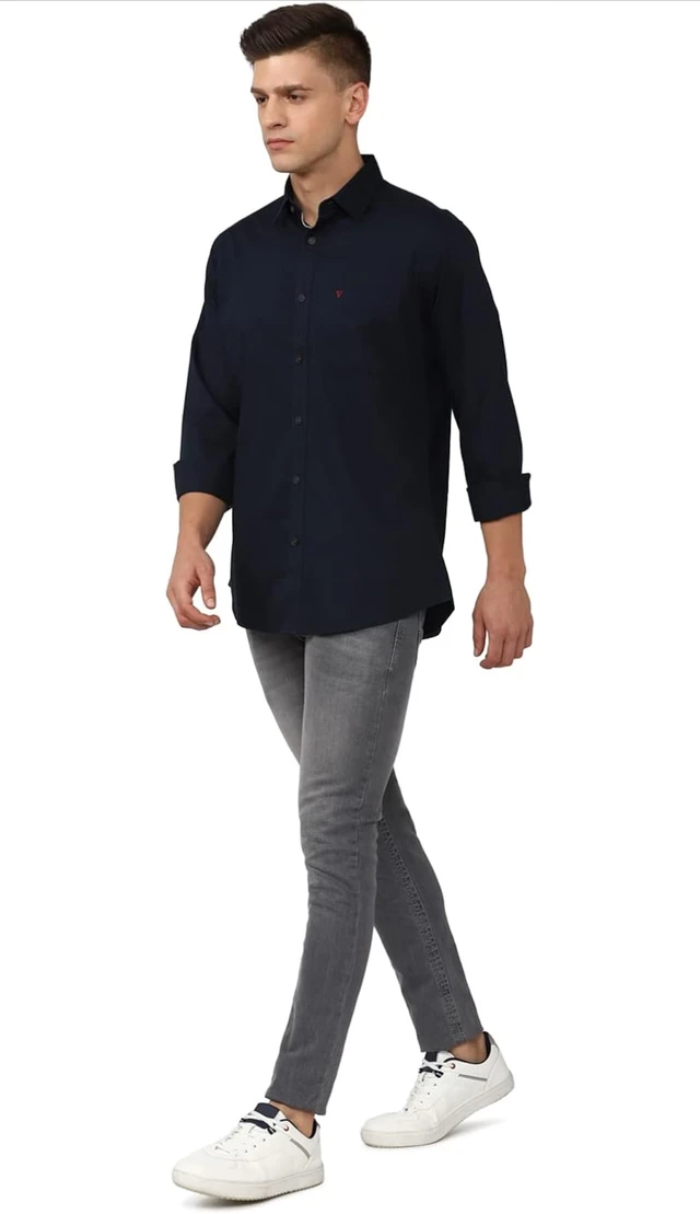 Van Heusen Solid Casual Shirt for Men| Premium Cotton| Full Sleeves| Regular Fit |Breathable Fabric | - S, Navy