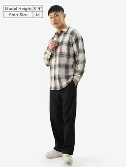 The Souled Store Plaid: Waffle Black Men and Boys Long Sleeve Collared Neck Button Front Regular Fit Cotton Shirts - 3XL, Beige and Black