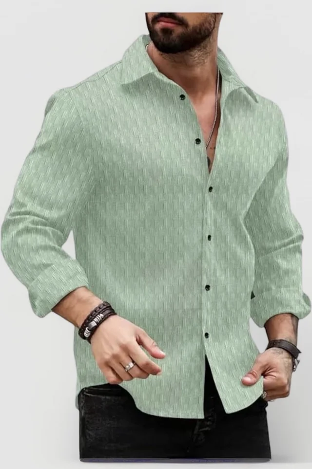 DEELMO Men's Regular Fit Button Down Dress Shirts Textured Long Sleeve Casual Hawaiian Shirt - 2XL