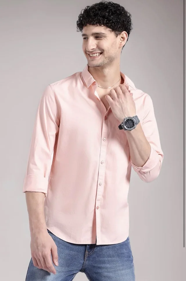 The Indian Garage Co Men Slim Fit Solid Full Sleeves Cutaway Collar Casual Shirt - M