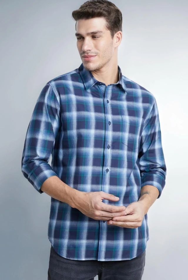 Symbol Premium Men's Checkered Casual Shirt - Regular Fit | Full Sleeve | Pure Cotton (Available in Plus Sizes) - M, Royal Blue