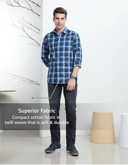 Symbol Premium Men's Checkered Casual Shirt - Regular Fit | Full Sleeve | Pure Cotton (Available in Plus Sizes) - 2XL, Royal Blue