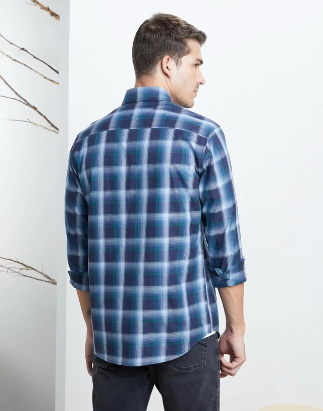 Symbol Premium Men's Checkered Casual Shirt - Regular Fit | Full Sleeve | Pure Cotton (Available in Plus Sizes) - 5XL, Royal Blue