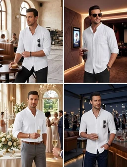 Leriya Fashion Shirt for Man Textured Shirts for Men | Long Sleeve Button Down Shirt |Beach Holiday Trendy Evening & Vacation Outfit - S, White