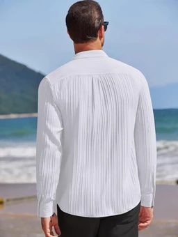 Leriya Fashion Shirt for Man Textured Shirts for Men | Long Sleeve Button Down Shirt |Beach Holiday Trendy Evening & Vacation Outfit - XL, White