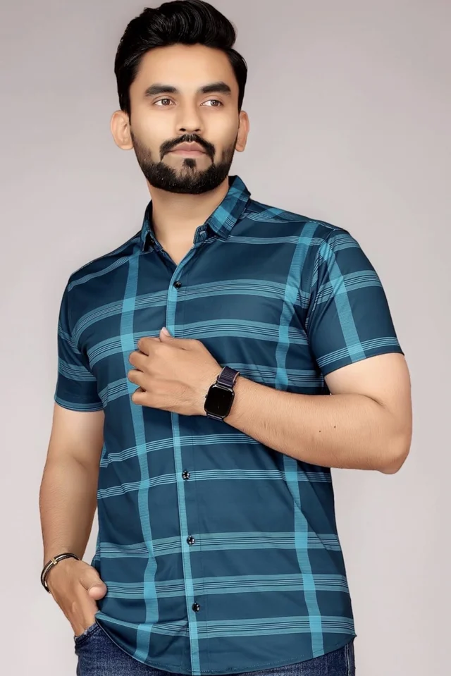 FABRIPPLE Men's Printed Half Sleeve Shirt for Casual Wear | Stylish Geometric Pattern Slim Fit for Men | Summer Trendy Short Sleeve Shirt - M