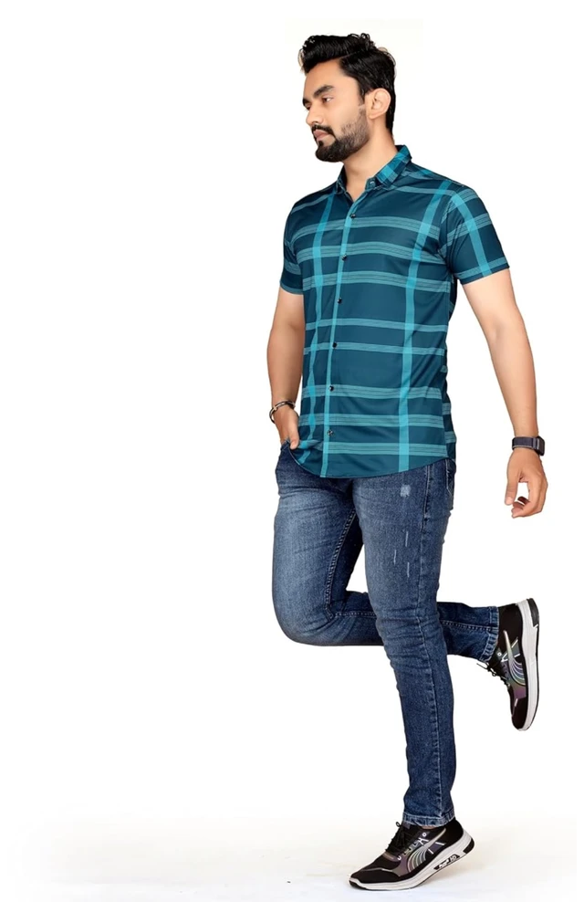 FABRIPPLE Men's Printed Half Sleeve Shirt for Casual Wear | Stylish Geometric Pattern Slim Fit for Men | Summer Trendy Short Sleeve Shirt - S