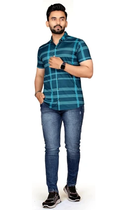FABRIPPLE Men's Printed Half Sleeve Shirt for Casual Wear | Stylish Geometric Pattern Slim Fit for Men | Summer Trendy Short Sleeve Shirt - L