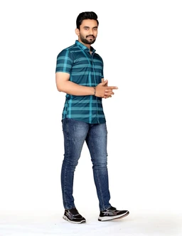 FABRIPPLE Men's Printed Half Sleeve Shirt for Casual Wear | Stylish Geometric Pattern Slim Fit for Men | Summer Trendy Short Sleeve Shirt - L