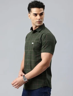 Majestic Man Men Comfort Slim Fit Checked Pure Cotton Half Sleeve Casual Shirt - L