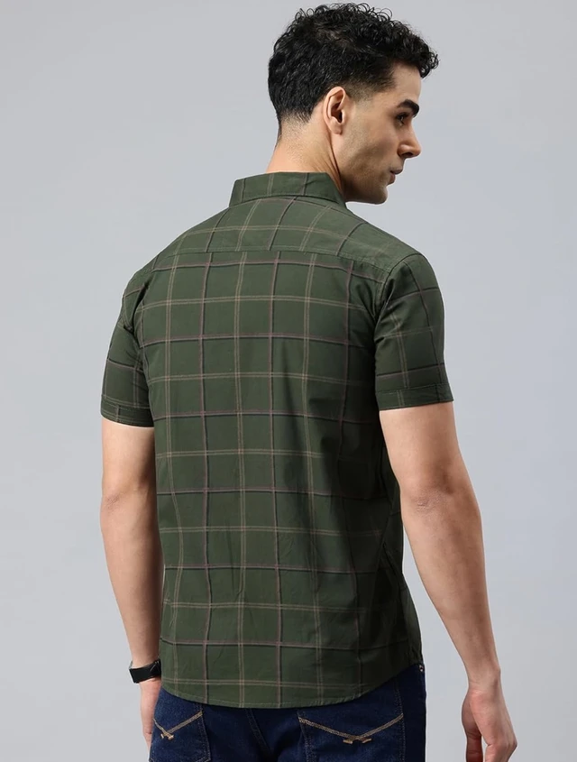 Majestic Man Men Comfort Slim Fit Checked Pure Cotton Half Sleeve Casual Shirt - XXL