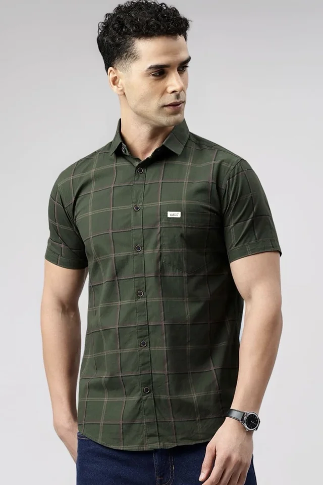 Majestic Man Men Comfort Slim Fit Checked Pure Cotton Half Sleeve Casual Shirt - 3XL