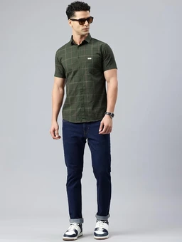 Majestic Man Men Comfort Slim Fit Checked Pure Cotton Half Sleeve Casual Shirt - 3XL