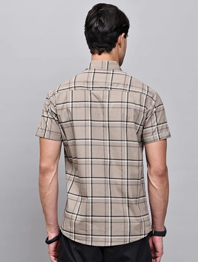 Majestic Man Slim Fit Pure Cotton Half Sleeve Checked Casual Shirt - L