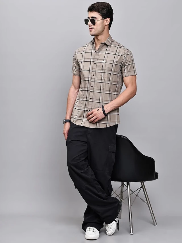 Majestic Man Slim Fit Pure Cotton Half Sleeve Checked Casual Shirt - 2XL
