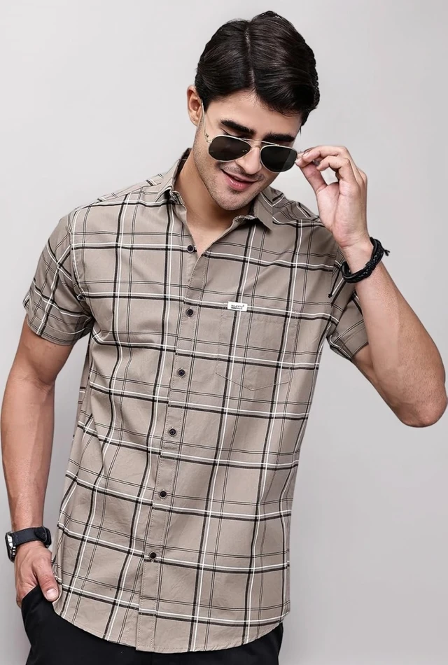 Majestic Man Slim Fit Pure Cotton Half Sleeve Checked Casual Shirt - 3XL