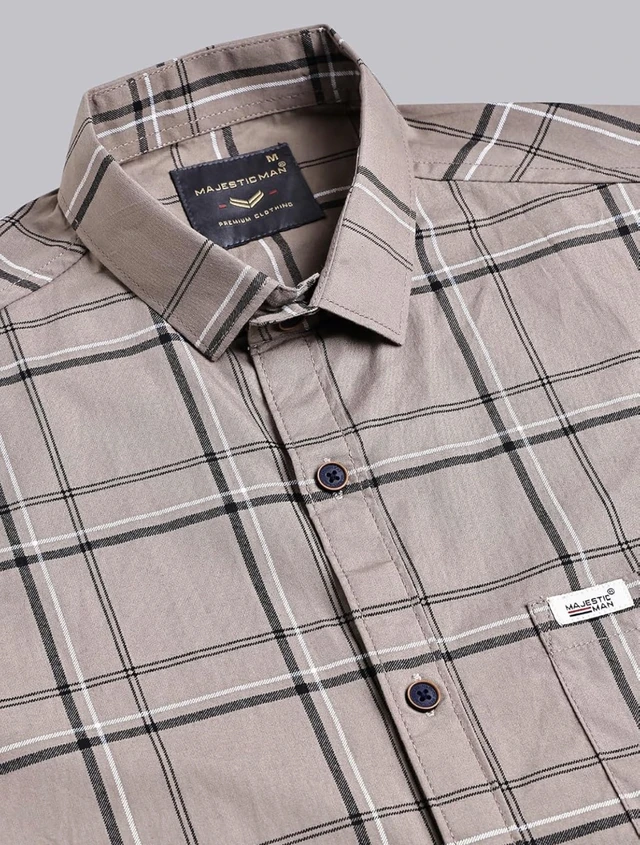 Majestic Man Slim Fit Pure Cotton Half Sleeve Checked Casual Shirt - 4XL