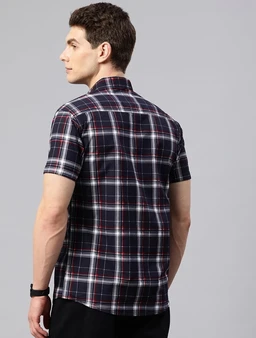 Majestic Man Slim Fit Short Sleeve Checked Pure Cotton Casual Shirt - M