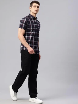 Majestic Man Slim Fit Short Sleeve Checked Pure Cotton Casual Shirt - M