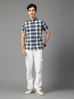 Majestic Man Men’s Slim Fit Premium Pure Cotton Plaid Check Half Sleeve Casual Shirt - S