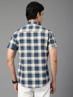 Majestic Man Men’s Slim Fit Premium Pure Cotton Plaid Check Half Sleeve Casual Shirt - 3XL