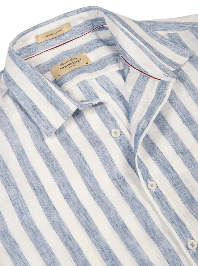 Thomas Scott Men's | Stripes | Half Sleeve | Slim Fit | Linen Blend | Spread Collar | Casual Shirt - S