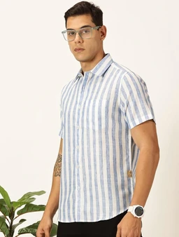 Thomas Scott Men's | Stripes | Half Sleeve | Slim Fit | Linen Blend | Spread Collar | Casual Shirt - 3XL