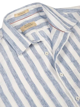 Thomas Scott Men's | Stripes | Half Sleeve | Slim Fit | Linen Blend | Spread Collar | Casual Shirt - 3XL