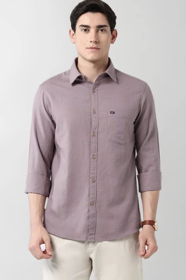 AD by Arvind Modern Slim Fit Solid Shirt - M, purple