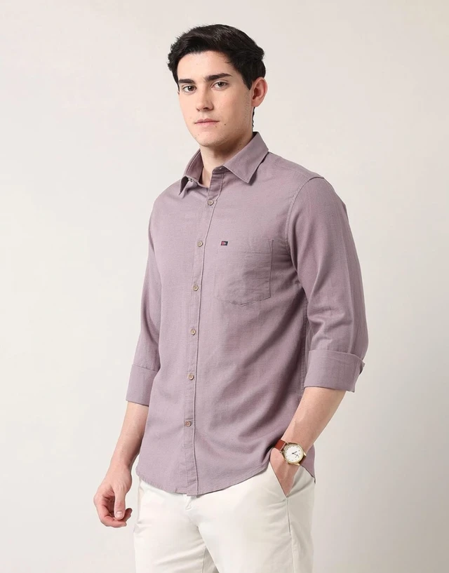 AD by Arvind Modern Slim Fit Solid Shirt - M, purple