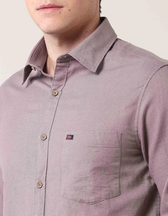 AD by Arvind Modern Slim Fit Solid Shirt - M, purple