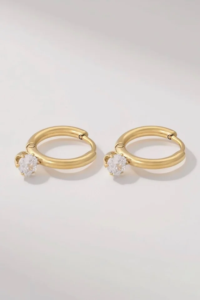 PALMONAS Athena Solitaire Hoop Earrings - Waterproof & Anti Tarnish Earrings | Durable, Lightweight, & Comfortable Jewellery for Women | Gift For Women & Girls