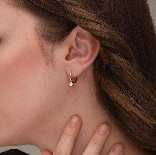 PALMONAS Athena Solitaire Hoop Earrings - Waterproof & Anti Tarnish Earrings | Durable, Lightweight, & Comfortable Jewellery for Women | Gift For Women & Girls
