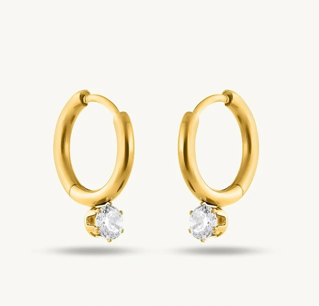 PALMONAS Athena Solitaire Hoop Earrings - Waterproof & Anti Tarnish Earrings | Durable, Lightweight, & Comfortable Jewellery for Women | Gift For Women & Girls