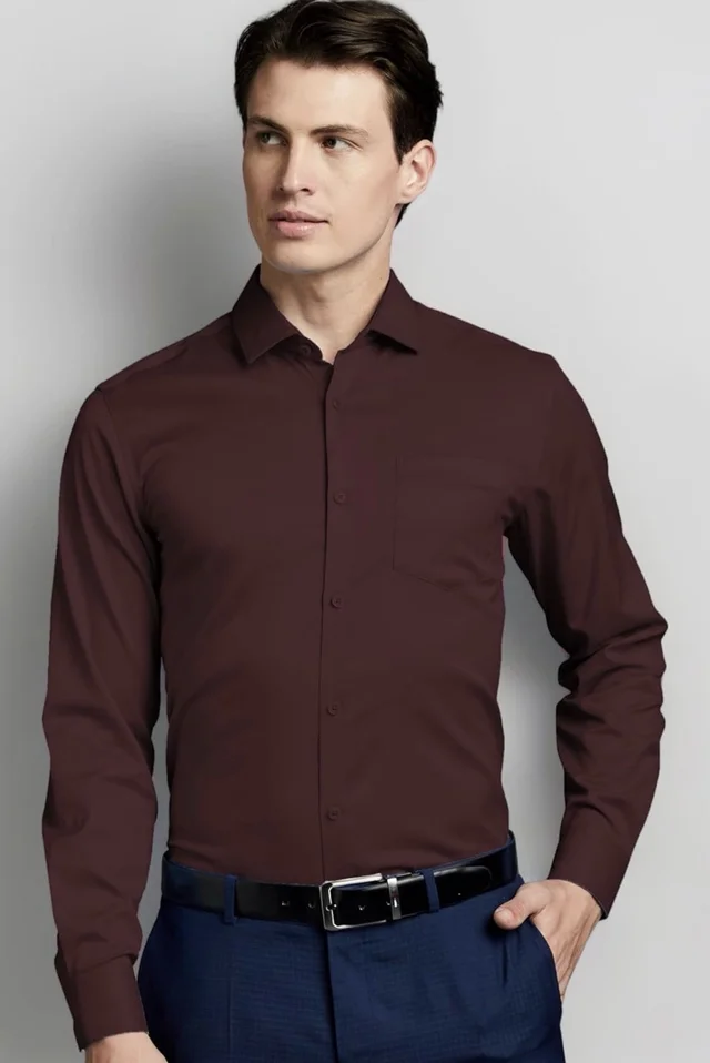 Symbol Premium Men's Wrinkle-Resistant Regular Fit Cotton Formal Shirt - M, Maroon