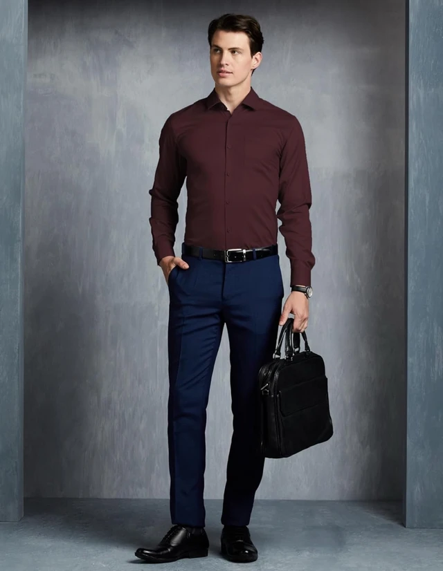 Symbol Premium Men's Wrinkle-Resistant Regular Fit Cotton Formal Shirt - M, Maroon