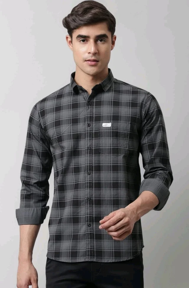 Majestic Man Cotton Checkered Slim Fit Casual Shirt For Men
- L