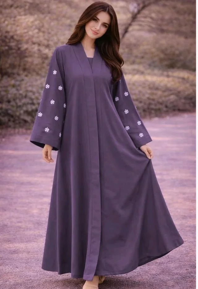 Women's kimono Abaya with Floral Embroidery
petal abaya
- S, Purple