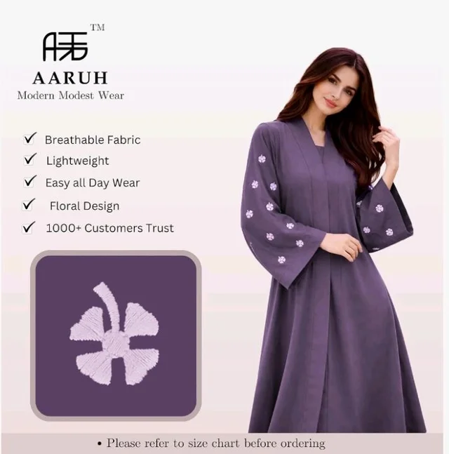 Women's kimono Abaya with Floral Embroidery
petal abaya
- S, Purple