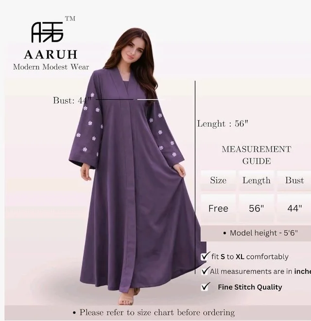Women's kimono Abaya with Floral Embroidery
petal abaya
- S, Purple