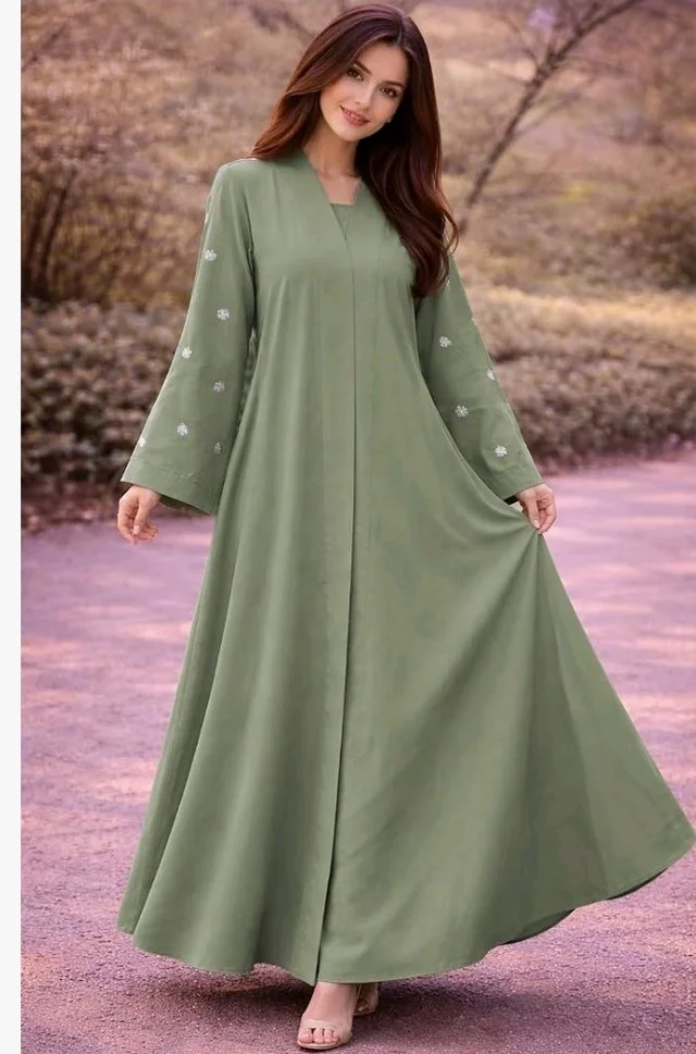 Women's kimono Abaya with Floral Embroidery
petal abaya
- 2XL, Olive Green