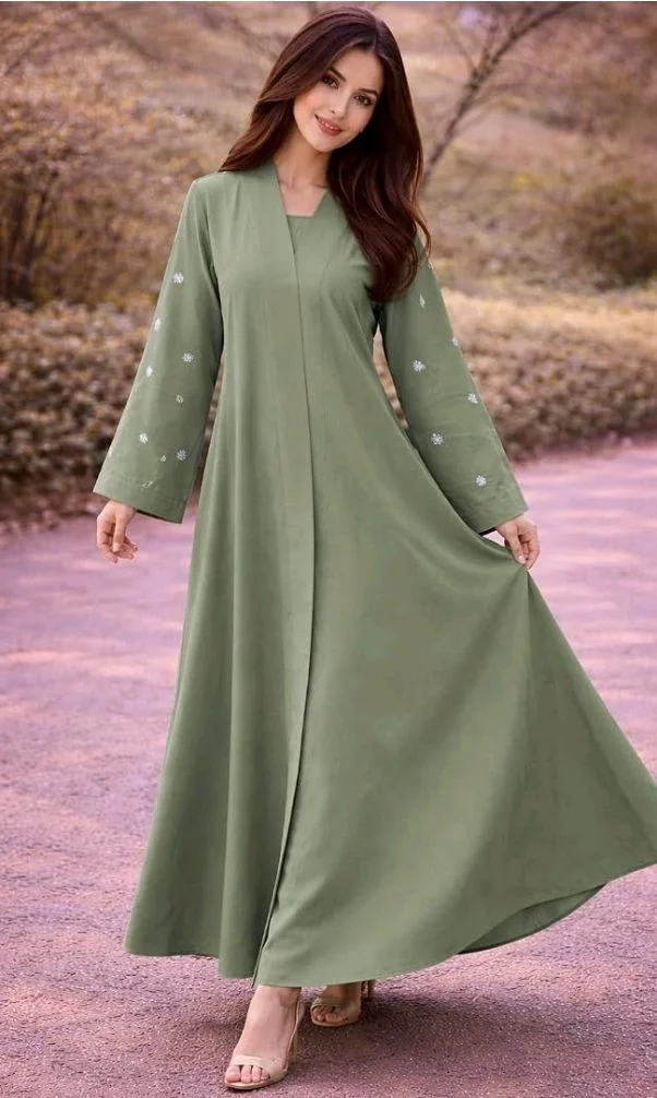 Women's kimono Abaya with Floral Embroidery
petal abaya
- 2XL, Olive Green