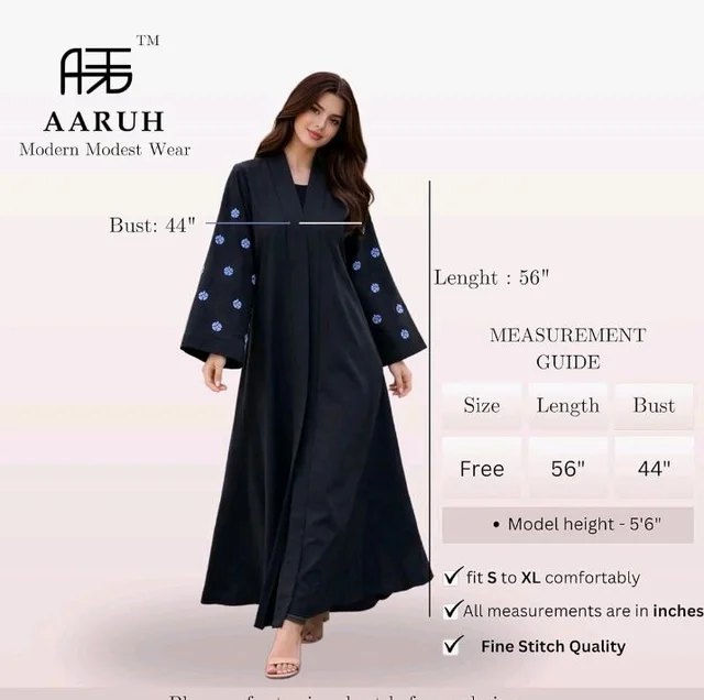 Women's kimono Abaya with Floral Embroidery
petal abaya
- 3XL, Black Blue