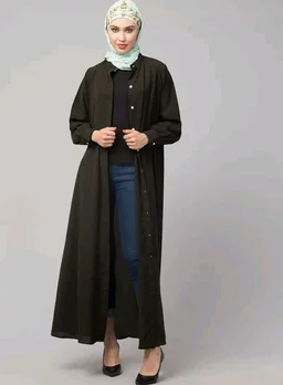 Mallika Women Modest Wear Front Open Abaya Burkha for Everyday use
- 2XL, Olive