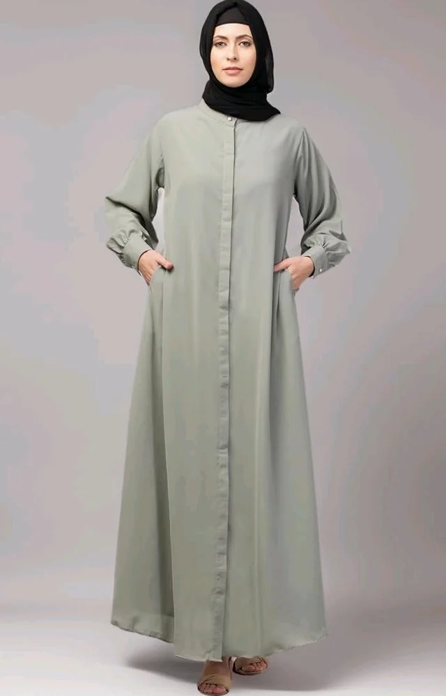 Mallika Women Modest Wear Front Open Abaya Burkha for Everyday use
- S, Saga Green