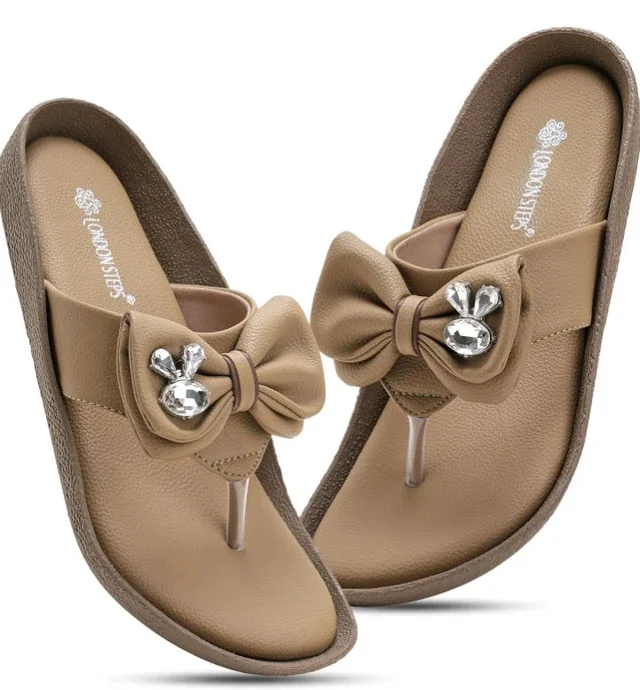 Women Stylish Bow Flip Flops | Soft Comfort Toe Post Slippers for Women | Casual Lightweight Everyday Wear Sandals