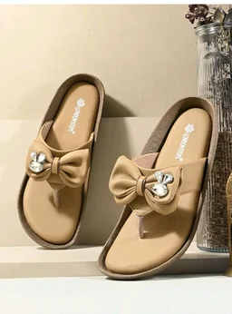 Women Stylish Bow Flip Flops | Soft Comfort Toe Post Slippers for Women | Casual Lightweight Everyday Wear Sandals
