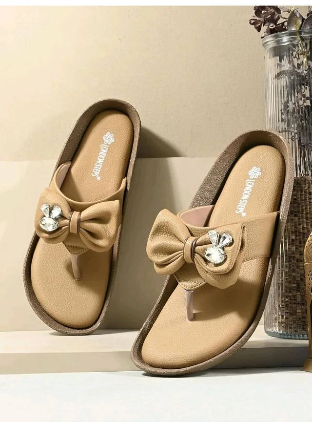 Women Stylish Bow Flip Flops | Soft Comfort Toe Post Slippers for Women | Casual Lightweight Everyday Wear Sandals